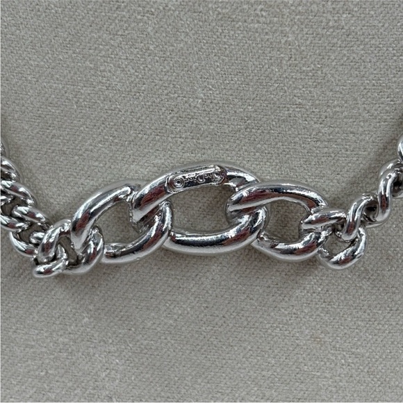Christian Dior Silver Chain Interlocking Links Rhinestone Necklace - Picture 4 of 4